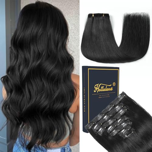 HotLulana Clip in Hair Extensões Human Hair 7 peças 35 cm preto invisível Human Hair Clip in Extensões de 14 polegadas 80 g Natural Clip Extensões Human Hair 1#