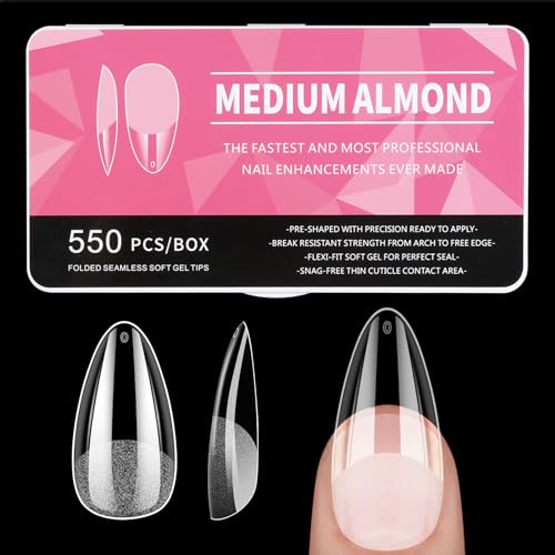 Unhas falsas amêndoa, Diboniur 550 peças dicas unhas transparentes, 11 tamanhos, gel suave pontas de unhas, unhas de gel Nail Tips cobertura total para salões unhas, manicure bricolage