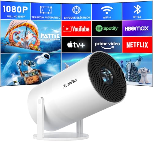 [Netflix oficial e foco elétrico] XuanPad Mini projetor com WiFi6 Bluetooth, Full HD 1080P, correção trapezoidal automática, suporte giratório de 210°, design antipoeira e resfriamento