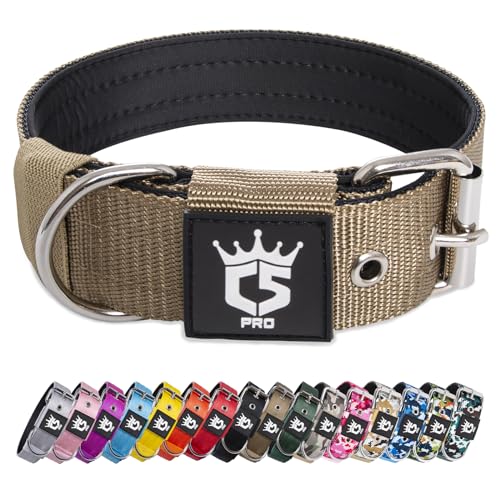 TSPRO Coleira tática ajustável para cães, coleiras com broche de metal robusto, de 3,8 cm de largura, durável e confortável para cães médios e grandes (Khaki L)