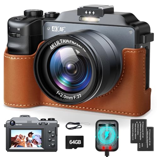 Câmara digital 4K, 64MP lente dupla foco automático 18X zoom digital câmara fotos compacta com cartão de 64 GB, ecrã LCD de 3 polegadas fotografia Compact Camera for vlog