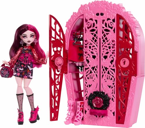 Monster High Skulltimate Secrets Jardim misterioso Draculaura conjunto de boneca e acessórios, armário com mais de 19 surpresas para um lanche, incluindo roupa de boneca, HYT72