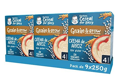 GERBER Creme de arroz, papa de cereais sem glúten para bebés, embalagens 9 x 250 g, a partir de 4 meses