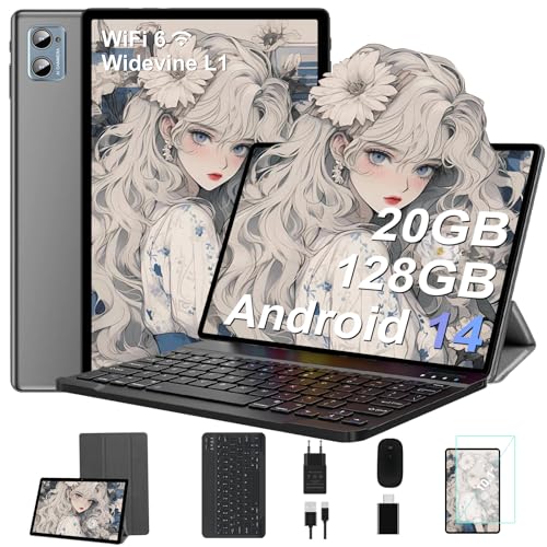 SUAAT Newest Tablet Android 14 10 Pollici 20 GB RAM+128 GB ROM (1TB TF), WiFi 6,Octa-Core, 1,8 Ghz, GMS, 8 MP 5 MP, Bluetooth 5.0, OTG, Cast, Tablet PC com custódia, Tablet com custódia, Tastia,
