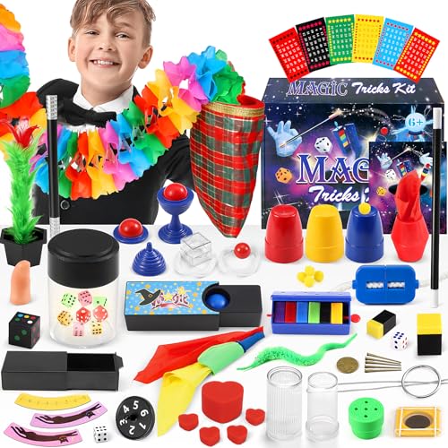 Subtail Jogo de magia - 70 truques de magia para crianças - jogo de magia infantil varinha mágica e instruções - brinquedos presente para meninos meninas iniciantes 6 7 8 9 10 11 12 anos