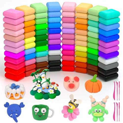 AUAUY Argila polimérica seca ao ar, 96 cores argila polimérica com 6 ferramentas para esculpir, Foamy Moldeable Air Dry Clay, presente de plástico para crianças e meninas de 3 a 12 anos