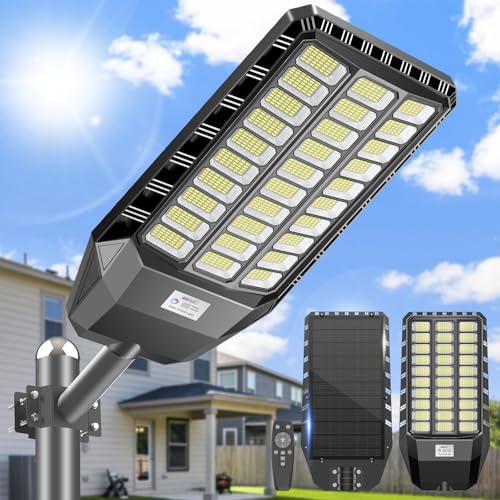 Adewalk 6000 W Lâmpadas solares exterior potente com controlo remoto, impermeável IP66 luz LED luz solar exterior com sensor de movimento para estradas, jardas, jardim
