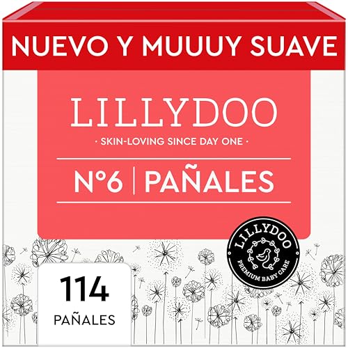 Fraldas LILLYDOO delicadas com a pele - tamanho 6 (13 kg), caixa mensal (114 unidades), proteção contra fugas, macias, sem perfumes ou loções e dermatologicamente testados