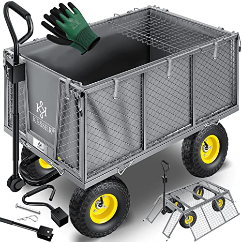 KESSER® Carrinho de mão de 550 kg, carrinho de jardim, carrinho de transporte, lona removível, carrinho de equipamento, versátil, inclui luvas, cinzento