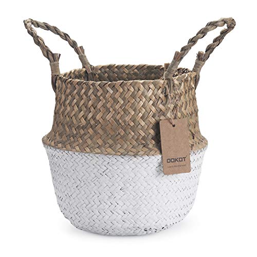 DOKOT Cesta de vime, decoração natural, cesta para plantas de armazenamento vasos Seagrass (branco)