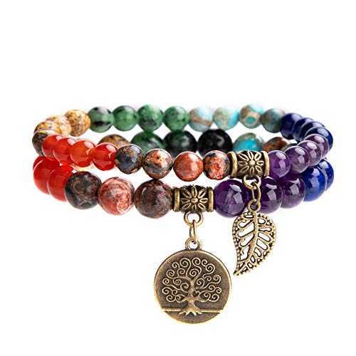 Farfume Pulseiras de chakra para mulher - pulseira de cristais de pedras curativas para mulher pedras preciosas naturais ioga Reiki bracelete - um conjunto de pulseiras duplas