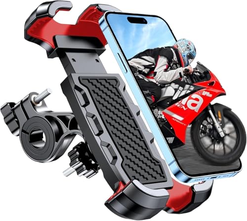 Mohard Suporte móvel de bicicleta, anti-vibração suporte móvel motocicleta rotação de 360°, [bloqueio com botão] suporte para telemóvel Moto compatível com iPhone 16 Plus, Galaxy S25, 4,7-6,8