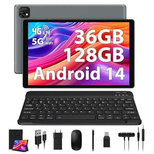 PIXPEAK Tablet de 10 polegadas 4G LTE e 5G WiFi, Android 14,0 Octa-Core 2,0 GHz, 36 GB RAM, 128 GB ROM (1 TB Expandível), 1920 * 1200FHD, 13 MP + 8 MP, tablet com teclado etc, G, G, G, G.