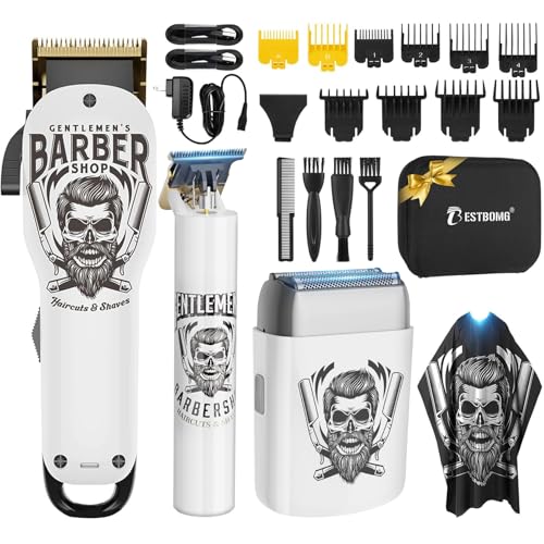BESTBOMG Máquina de cortar cabelo para homem, máquina de barbear para homem, máquina de barbear elétrica, corta-papos, aparador de barba homem kit com guia de 10 pente, camada de barbeiro