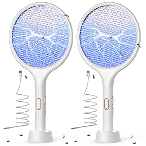 YISSVIC Mata-moscas elétrico extra forte, 4000 V, 2 em 1, branco, 2 unidades