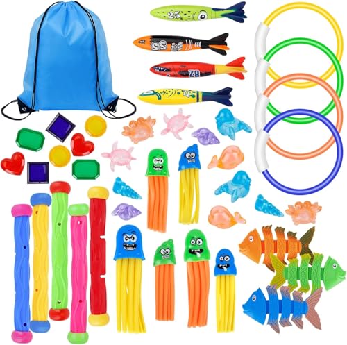 CIRULLI Brinquedo de mergulho, 43 peças para piscina para crianças, conjunto de brinquedos de mergulho para piscina, brinquedo subaquático para crianças, brinquedo de natação para treino de mergulho,