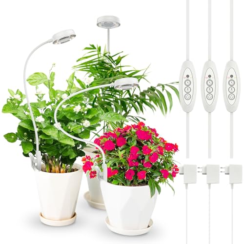 SANSI Candeeiros de plantas, 48 LED luz de crescimento de espectro completo 4000 K, lâmpada LED de cultivo interior com temporizador automático 3H/6H/12H e 4 de brilho para plantas pequenas (3 peças)
