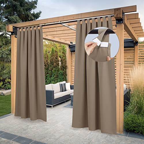 PONY DANCE Cortinas exteriores com alpendre, cortina de exterior impermeável, para pérgolas de jardim, cortinas opacas com presilhas, cortinas para exterior e terraço, 2 peças, 132 x 243 cm, boca