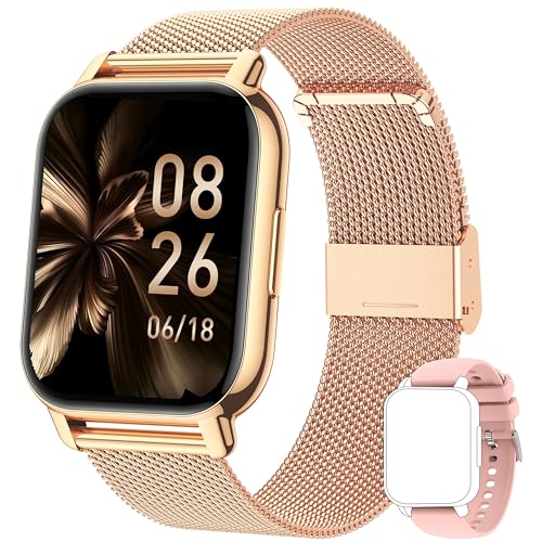 Popglory Relógio inteligente mulher, chamadas/pressão arterial/100 desportos Smartwatch mulher, frequência respiratória frequência cardíaca oxigénio sangue sonho, relógio mulher Android iOS