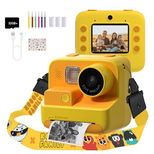 Mafiti Câmara infantil Instant Print, câmara digital de 48 MP com zero Ink, Selfie 1080P Câmara de vídeo com 32 G TF Card, brinquedos para meninas e miúdos 3-12 para cristas/irthday/holiday (laranja)