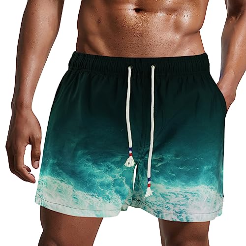 Danfiki Fato de banho homem calções de secagem rápida fato de banho curto para praia navegar forro de malha cor gradiente