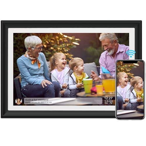 Moldura de fotos digital com ecrã táctil IPS HD de 32 GB de 10,1 polegadas, envio de fotos ou vídeos através da aplicação ou e-mail, suporte para unidade USB/cartão SD para ampliar o