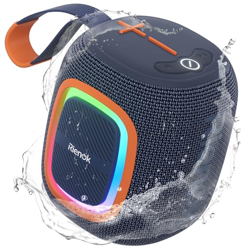 RIENOK S2 Altifalante Bluetooth portátil Bluetooth 5.3 potente pequeno impermeável com rádio FM emparelhamento estéreo suporta cartão SD disco U e AUX, azul-marinho