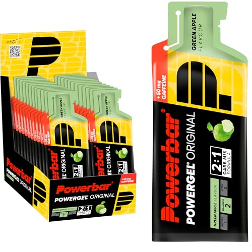 Powerbar PowerGel Original Green Apple 24 x 41 g, gel de alta energia para carvão + magnésio e sódio 50 mg cafeína