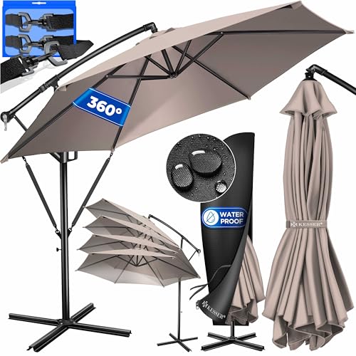 KESSER® Guarda-sol Capa Ø 300 cm/Ø 350 cm com mecanismo de manivela, guarda-sol de manivela com suporte, proteção UV alumínio capa repelente de água - guarda-sol de jardim