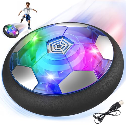 Buoeuik Bola de futebol flutuante, Air Power Football presente criança 3 4 5 6 7 8 9 anos bolas de futebol recarregáveis jogos interativos ar hockey Soccer com luzes LED brinquedos para meninos