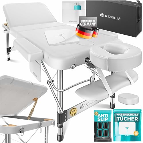 KESSER® Maca de massagem móvel dobrável e ajustável em altura cama de massagem de 3 zonas maca de massagem cama estética ampla cama de terapia alumínio 10 x encosto de cabeça