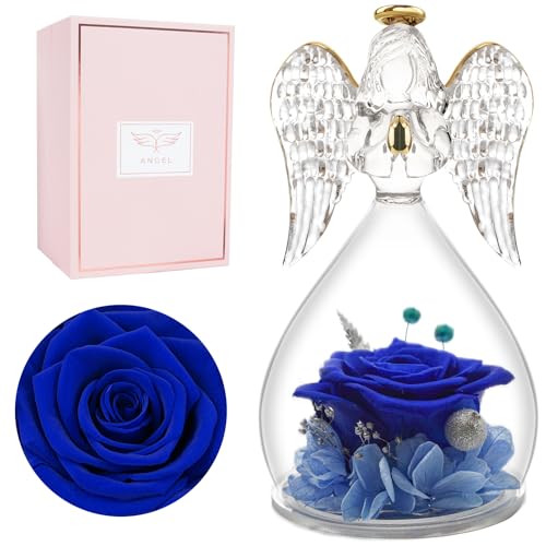 Rosa eterna presente dia da mãe, anjo dia da mãe presente aniversário mulher, rosa preservada em anjo figura presentes para mães, presente mãe flores ternas presentes originais para mulher