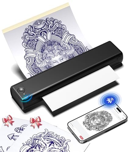 Phomemo M08F Impressora tatuagem termocopiadora impressora tatuagens térmica tatuagem com 10 peças termocopiadora tatuagem papel de tatuagem compatível com Tablet PC para artistas e iniciantes, preto