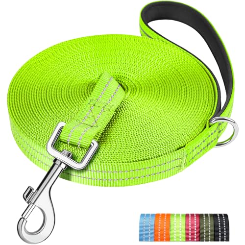X XBEN Trela de treino para cão, 3 m 5 m 10 m 15 m 20 M 25 M 30 M 50 M trela de cão comprida, acolchoada confortável, trela de treino para cães grandes e pequenos, refletora e resistente, verde