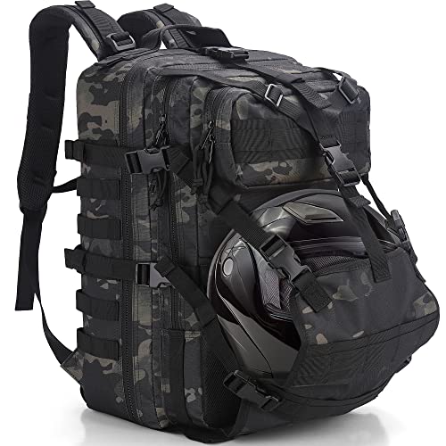 YOUNGOA Mochila de motocicleta para homem, mochila militar tática 45 l, preta impermeável bolsa capacete de motociclo, portátil mochila Trekking para sobrevivência, campismo