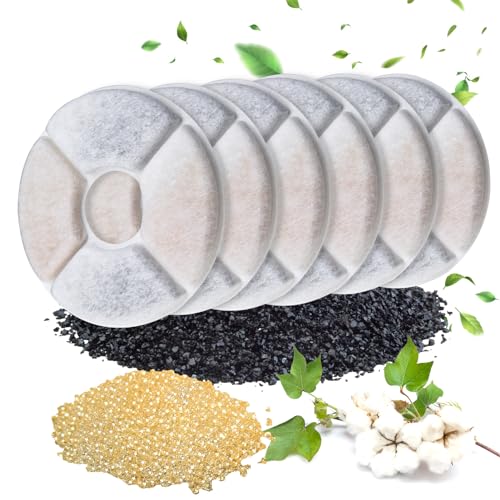 Hengu 6 peças filtro redondo para fonte de água para gatos com filtro de carbono, filtro de substituição para fonte de água, para gatos e cães, fonte de água automática, dispensador de água