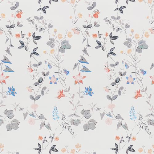 Papel de parede autocolante floral laranja, 44 x 1000 cm papel de parede folhas flores cinzento e branco papel de parede claro papel de parede para móveis, quarto, sala de estar, casa de banho