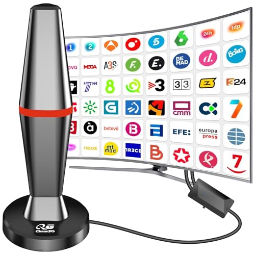 Antena de TV interna, 2025 antena de TV interior com amplificador, 460 KM na recepção 360 ° base magnética resistente para, fácil instalação, suporta canais 4 K / 1080 P, pode receber sinais DVB-T2