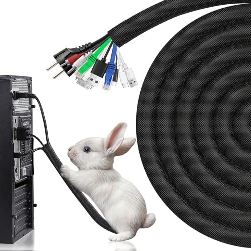 AGPTEK Mangueira de cabo de 2 m, 25 a 35 mm, canal de cabo com fecho automático, revestimento de cabo flexível para secretária, TV, computador, PC, protetor de cabo para cão, gato, preto
