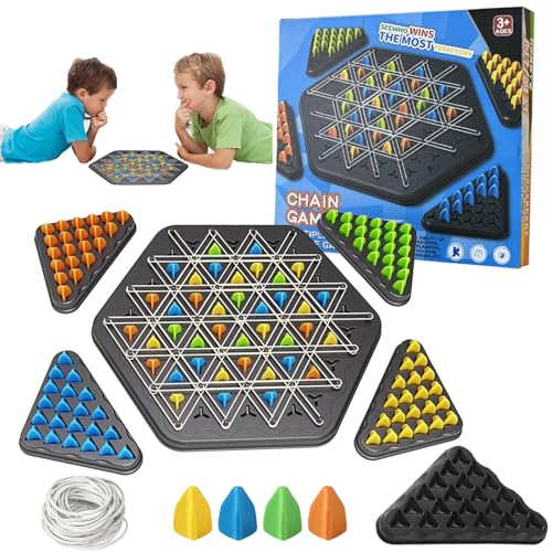 CWENDANER Triggler Conjunto de mesa, jogo de mesa de borracha de triângulo, Chain Triangle Game, conjuntos de cavilhas triangulares, 2-4 jogadores para reuniões familiares com crianças e adultos