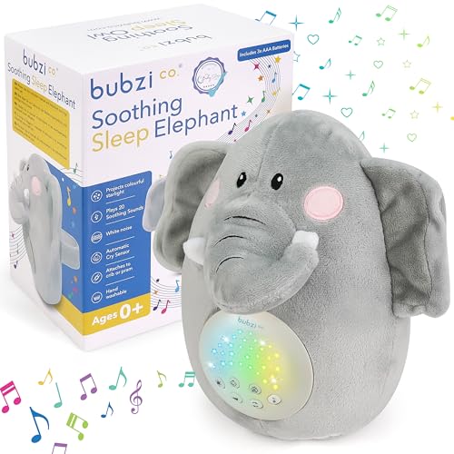 Bubzi Co Sensor ativado pelo choro de bebé peluche para bebé elefante máquina de ruído branco luz removedor de medos infantil presente para menina e menino calmante do sono presente para recém-nascido