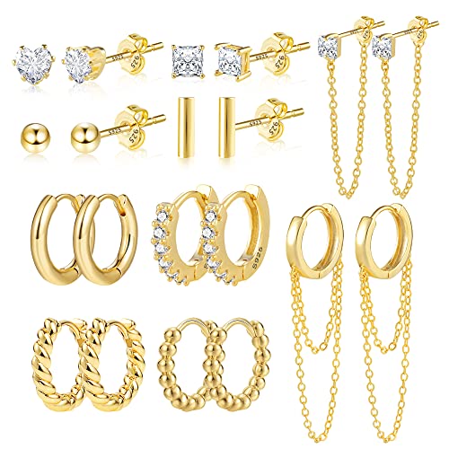 ALEXCRAFT 4/6 Pares Brincos de Aro de Prata 925 banhados a ouro de 14 k para mulher com vários orifícios