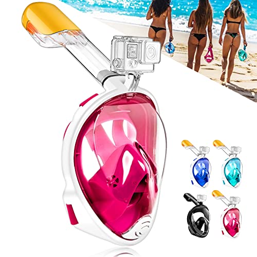 HINATAA Máscara de mergulho, máscara de snorkel de rosto panorâmica, anti-embaciamento anti-fuga, com tampões com tampões para os ouvidos impermeáveis, Easy Breathe para adultos, jovens, crianças