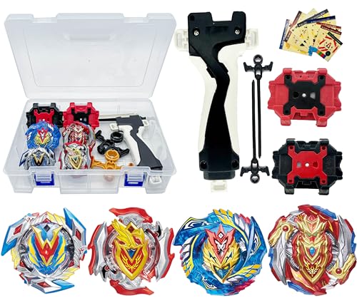 Gytobytle Valkyrie&Achilles 4 em 1 Bey Peonzas com caixa de metal Fusion Blade conjunto de brinquedos peonza, com alças de lançamento
