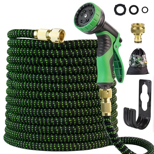 Mangueira de jardim extensível, pistola de irrigação, 30 m mangueiras extensíveis com 10 boquilhas mangueira de jardim com conectores de 3/4" e 1/2" mangueira flexível para jardim para rega de plantas