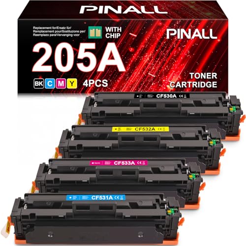 PINALL 205A Tonificador compatível para HP 205A CF530A CF531A CF532A CF533A para HP Color Laserjet Pro MFP M181fw M180n M180nw M154a M154nw (preto ciano amarelo magenta, embalagem de 4)