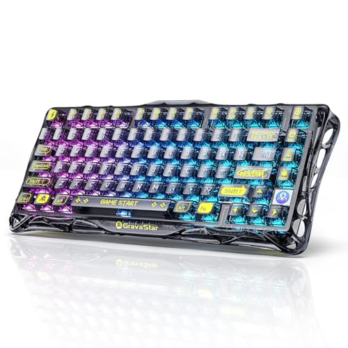 GravaStar Mercury K1 Lite Teclado mecânico para jogos BT5.0/2.4G/USB-C, 75% Gasket RGB teclado conectável de três modos com interruptor intercambiável, QWERTY, PC/Mac/Xbox