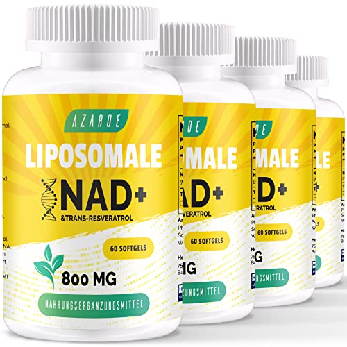 Nad lipossomal e Trans-Resveratrol 800 mg cápsulas macias, alternativa ao NMN mais eficiente que o NMN, alta absorção, suplemento real de Nad para reparação de células (60 unidades (embalagem de 4))