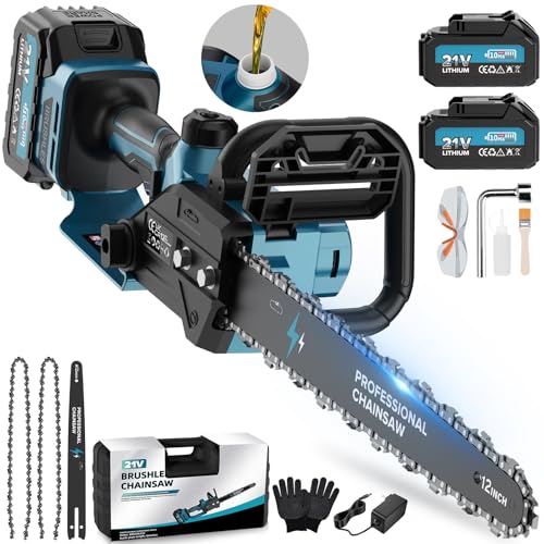 Motosserra elétrica de 12 polegadas, 4000 mAh, bateria de serra elétrica para podar árvores e cortar madeira, bricolage (1800 W) - PowerCut X13