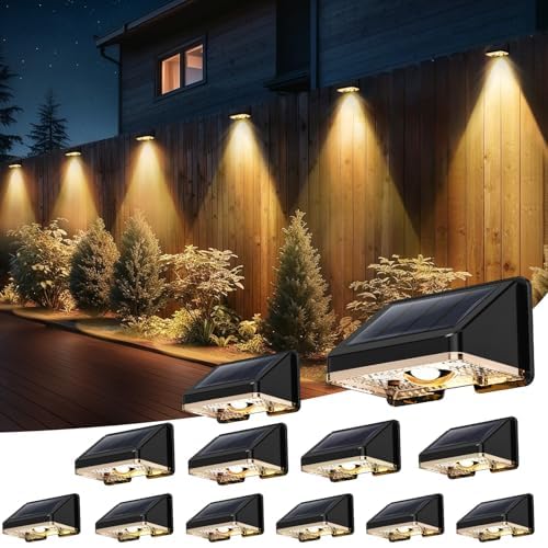 Delaiglow Aplique solar parede exterior, luz solar exterior, IP67 impermeável luzes solares exterior jardim design sem fios para cercas, pátio, varandas, terraços, 12 unidades